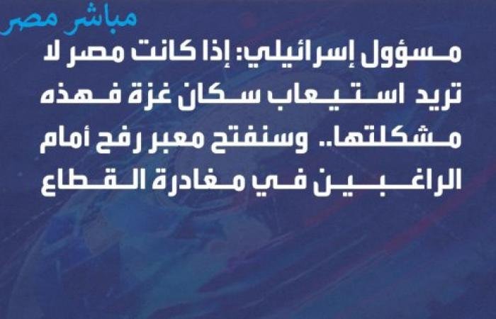 تصريح إسرائيلي يثير الجدل: “على مصر حلّ أزمة سكان غزة.. ومعبر رفح سنفتحه للراغبين في المغادرة”
